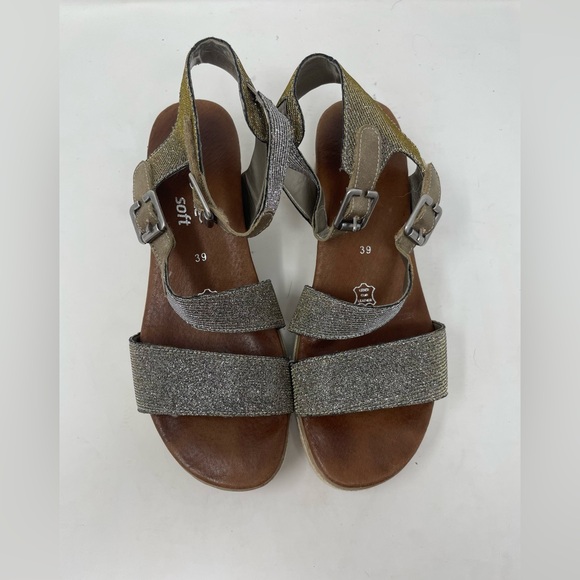 Remonte Women Shimmer Glitter Leather Wedge Sandal Size 39 - Picture 4 of 8